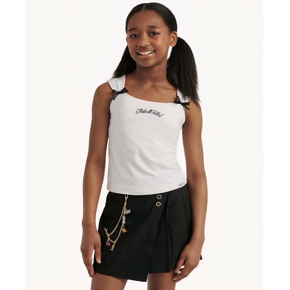 Justice x Looney Tunes Collab Bow Detail Top w/Asymm Pleated Skirt Size L- *NWT*